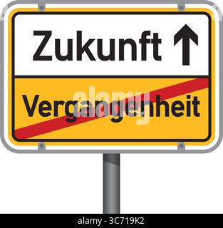 yellow traffic sign with german words future and past isolated vector illustration Stock Vector