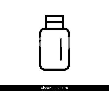 A minimalist illustration of a rectangular bottle with a lid, featuring a clean outline. Ideal for product packaging concepts or health-related design Stock Vector