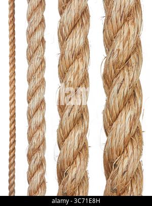 Set of various ropes isolated on white background Stock Photo