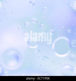 Light Blue Transparent Bubbles Macro. Macro abstract image of transparent light blue bubbles with soft gradient tones. Stock Photo
