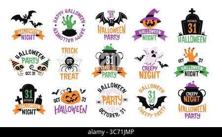 Halloween labels and badges. Perfect for sticker designs, party invitations, prints, and crafting projects. Hand-drawn illustration, no editable text. Stock Vector