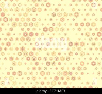 Hexagon grid background. Multicolored geometric elements of varied size. Simple stacked hexagons. Honeycomb geometric shapes. Tileable pattern. Stock Vector