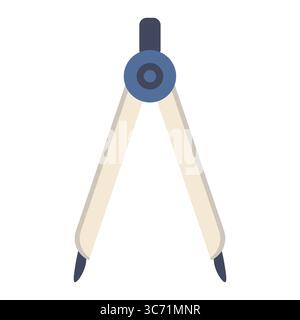Flat style illustration of a drawing compass used in geometry lessons and technical design. Simple vector image of educational instrument. Stock Vector
