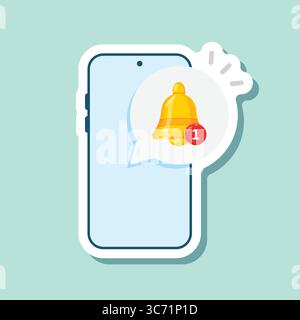 Phone notifications sticker icon in flat style. Smartphone with new notice vector illustration on isolated background. Reminder message sign business Stock Vector