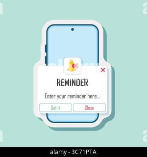 Phone notifications sticker icon in flat style. Smartphone with new notice vector illustration on isolated background. Reminder message sign business Stock Vector