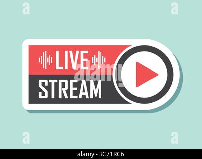Live stream button sticker icon in flat style. Webinar vector illustration on isolated background. Streaming sign business concept. Stock Vector