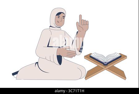Muslim woman in hijab reciting Quran 2D cartoon character Stock Vector