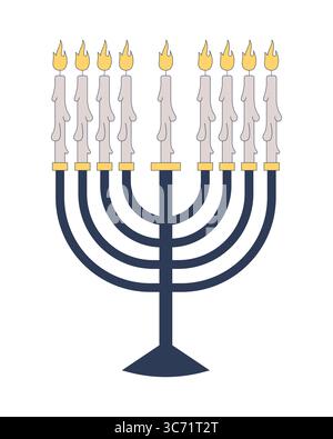 Menorah with lit candles 2D cartoon object Stock Vector