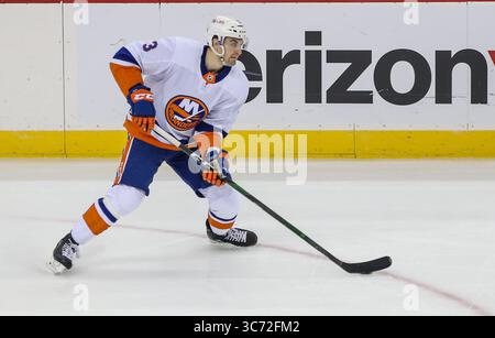 New York Islanders' Adam Pelech (3) checks Los Angeles Kings' Quinton ...