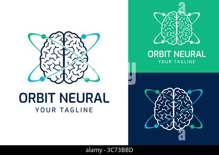 An Abstract Brain Icon Logo With Orbiting Rings, Symbolizing Data Exchange, Intelligence, And AI-Powered Neural Connections. Ideal For AI Technology C Stock Vector