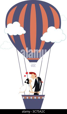 Kissing married wedding couple on gondola. Kissing happy man and woman ...