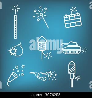 Fireworks with Independence Day Icon Set Stock Vector