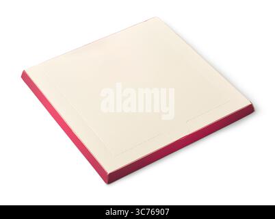 square flat two toned cardboard box isolated white background, mock-up template of container with pink sides and blank space for copy or branding Stock Photo