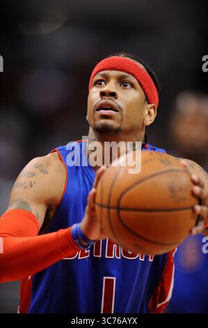 Detroit Pistons guard Allen Iverson heads down the court