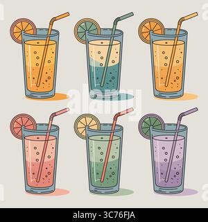 Refreshing Summer Drinks: Colorful Beverage Illustration Stock Vector