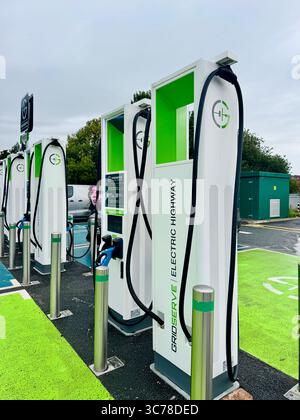 GRIDSERVE EV charging station at Ferrybridge Services M62. A technology-enabled electric vehicle charging and sustainable green energy business. Stock Photo