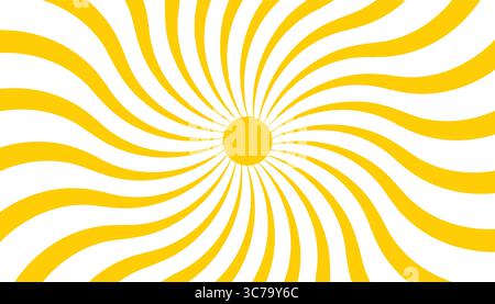 Retro groovy sun in bold yellow with wavy rays spreading from the center. Abstract vintage design for happy summer theme, background or creative layou Stock Vector