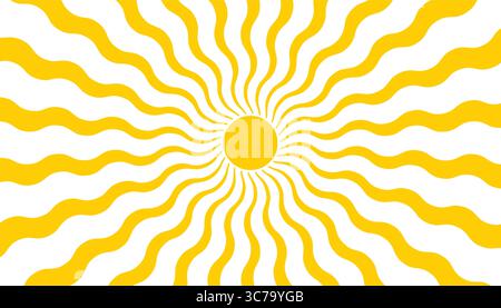 Sunny yellow abstract circle with curved rays in playful retro style. Great for greeting card, print, social post, or seasonal warm design. Stock Vector