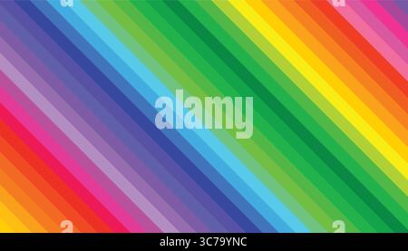 Bright diagonal texture with colorful rainbow stripes in smooth gradient flow. Cheerful design for decoration, background, paper or digital art in viv Stock Vector