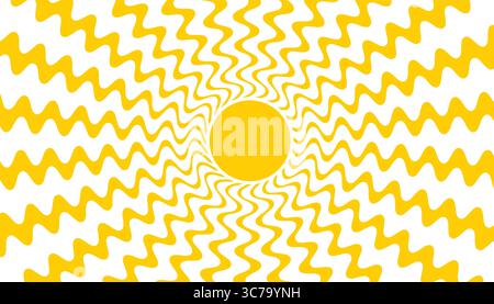 Stylized sunshine with flowing lines and warm yellow tones. Wavy rays form a happy retro mood, ideal for background, card, or uplifting decor element. Stock Vector