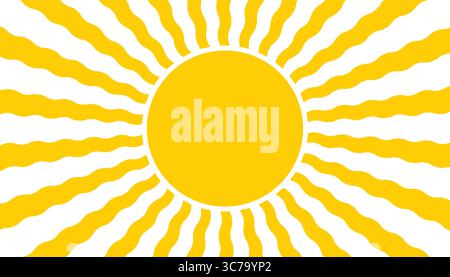 Graphic sunburst with groovy aesthetic and freeform lines. Bright yellow retro art element for decoration, card, or web graphic. Stock Vector