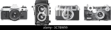 Retro and vintage film photography cameras set Stock Vector