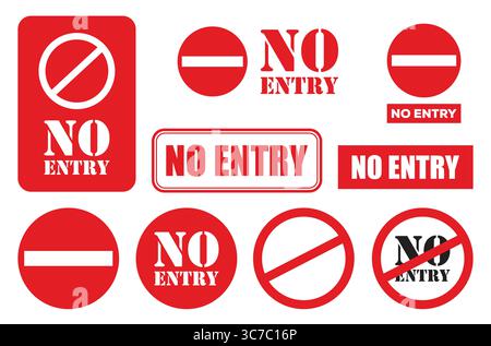 Red No Entry Sign and stop sign icon set, Vector Illustration Stock Vector