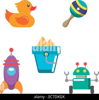 Set of colored toy icons Flat design Vector Stock Vector