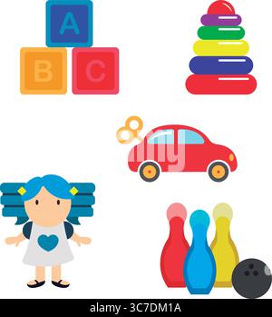Set of colored toy icons Flat design Vector Stock Vector
