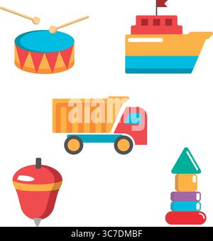 Set of colored toy icons Flat design Vector Stock Vector