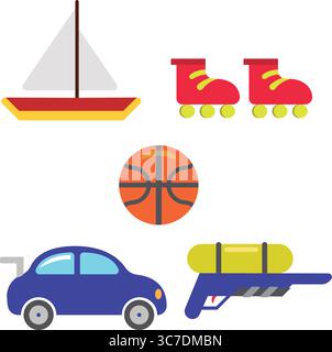 Set of colored toy icons Flat design Vector Stock Vector