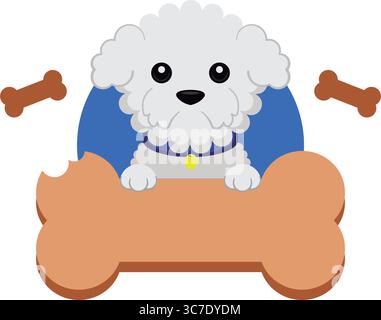 Fluffy bichon on bone badge. Vector Stock Vector