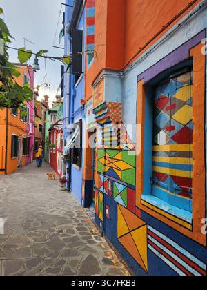 cat with colourful houses burano venice Stock Photo