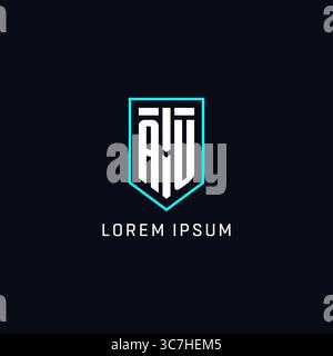 Monogram AU logo shield shape geometric style with simple creative initial logo design vector graphic Stock Vector
