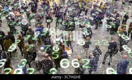 April 21, 2016: Binary code bursts from phones held by people with a matrix style overlay of glowing electronic numbers. (Credit Image: © Peterhowell/La Nacion via ZUMA Press) Stock Photo