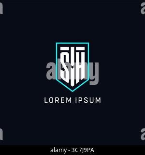 Monogram SH logo shield shape geometric style with simple creative initial logo design vector graphic Stock Vector