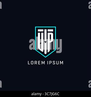 Monogram UP logo shield shape geometric style with simple creative initial logo design vector graphic Stock Vector