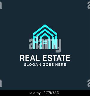 Initial letter PM roof logo real estate with creative and modern logo style vector graphic vector graphic Stock Vector