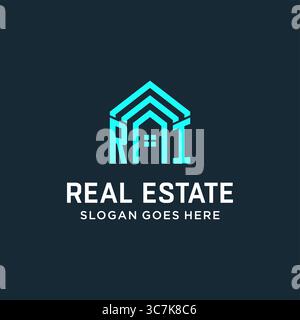 Initial letter RI roof logo real estate with creative and modern logo style vector graphic vector graphic Stock Vector