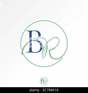 Logo design graphic concept creative premium vector stock image top sell initial BR serif font with leaf on circle line luxury romantic fashion brand Stock Vector