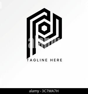 Logo design graphic concept creative premium vector stock image top sell initial P, PD, PC font line haxagon cutting monogram typography studio brand Stock Vector