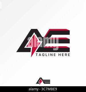 Logo design graphic concept creative premium vector stock image top sell initial AE font 3D with electric thunder danger manufacture engineer industry Stock Vector