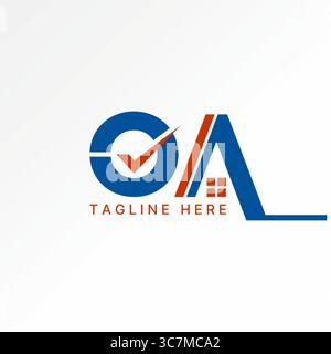 Logo design graphic concept creative premium vector stock image top initial OA font checklist roof house window home property exterior architect house Stock Vector