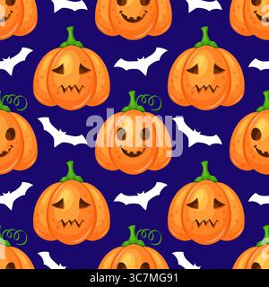 autumn seamless pattern with pumpkins and bats. For seasonal and halloween designs Stock Vector
