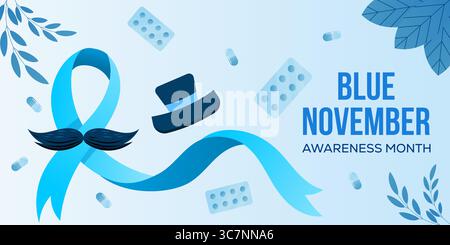 blue november awareness month horizontal banner illustration in gradient Stock Vector