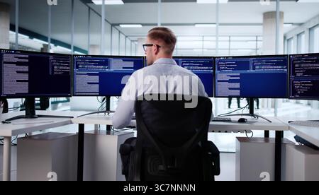 Portrait Of A Young Caucasian Man Developing Software At Office. Stock Photo