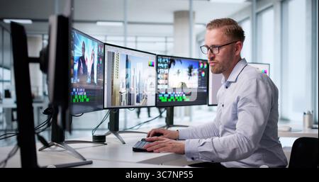 Skilled Graphic Designer Creating Stunning Edits With Advanced Software Stock Photo