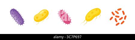 Colorful Cartoon Bacteria Set in Purple, Yellow, Pink, and Orange for Science and Medical Illustrations Stock Vector