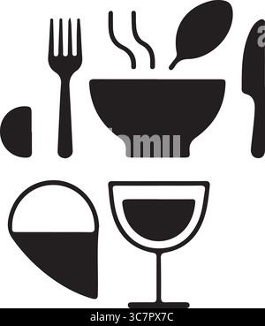 The minimalist illustration of various food icons Stock Vector