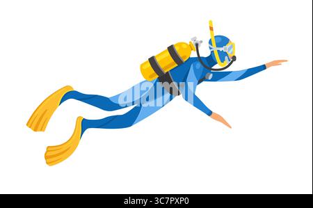 Scuba diver, diver on a white background. Vector illustration in cartoon style Stock Vector